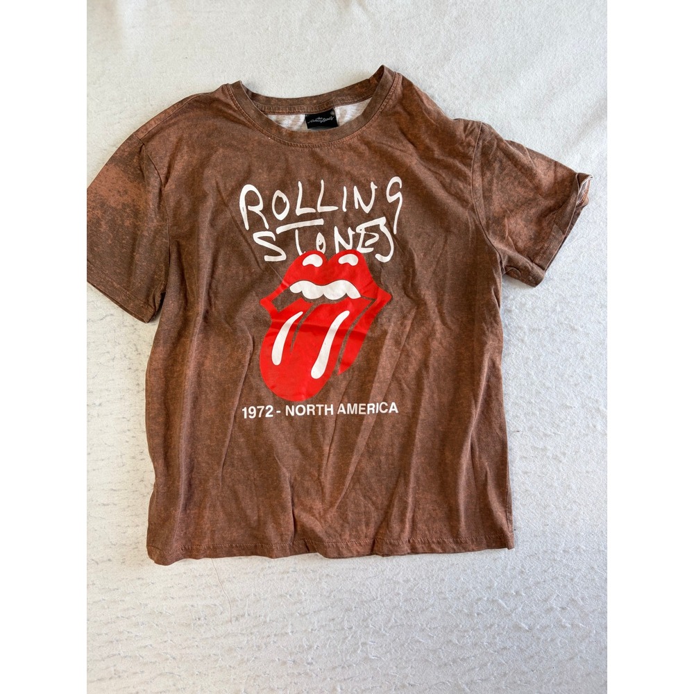 The Rolling Stones T-Shirt Womens Large Brown Acid Wash 1972 North American Tour